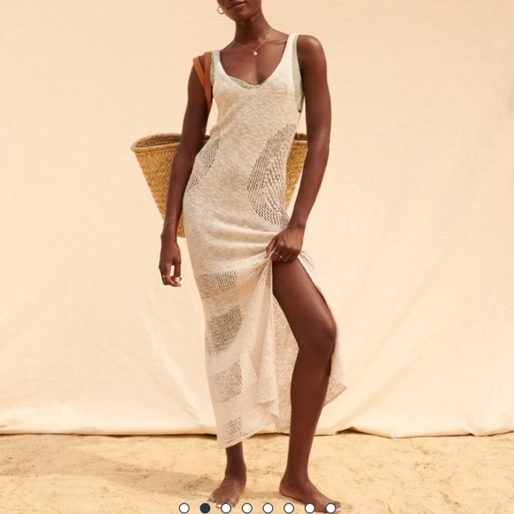 abercrombie & fitch crochet maxi coverup swim dress off white eggshell beige xs - Picture 1 of 8